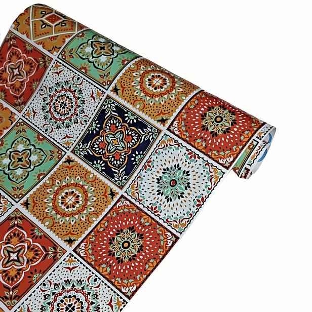 TEMU Boho Tapeta na Zeď – Samolepící Bohémská Dlaždice, Odstranitelná Dekorační Fólie pro Kuchyň a Koupelnu, Lepicí Obkladová Tapeta