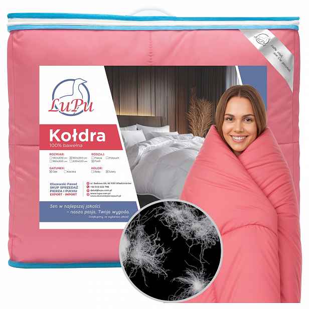 Přikrývka 160x200 Péřová celoroční antialergická Husí Peří A1 Růžová Lupu