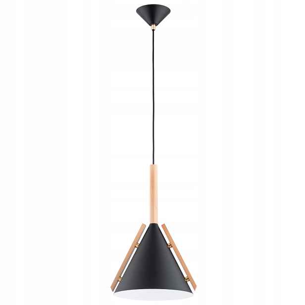 Závěsná lampa Alfa Fortel kužel černá-dřevěná 1xE27 IP20 90 cm