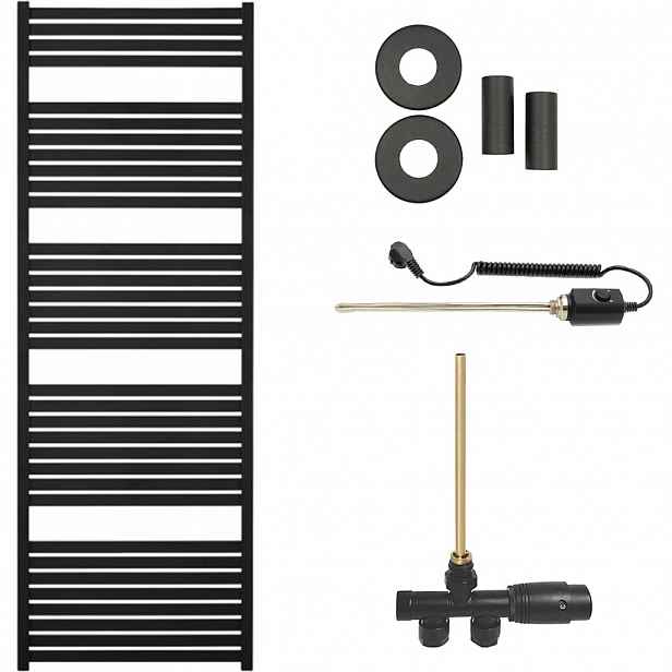 Koupelnový radiátorový set Vincenzo - kombinované vytápění, termo tyč - boční jednobodové připojení - 600W - černá matná - 1690x600 mm
