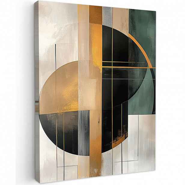 MuchoWow OBRAZ NA PLÁTNĚ Abstraktní - Zlato - Bronz - Zelená - Tvary - Moderní 60x80 cm