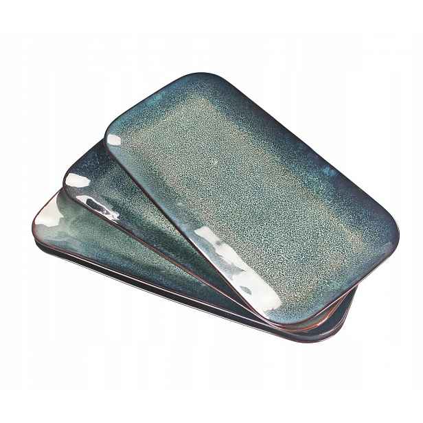 Servírovací Talíř sada 4 kusů obdélníkových glazovaných talířů 33 x 16 cm