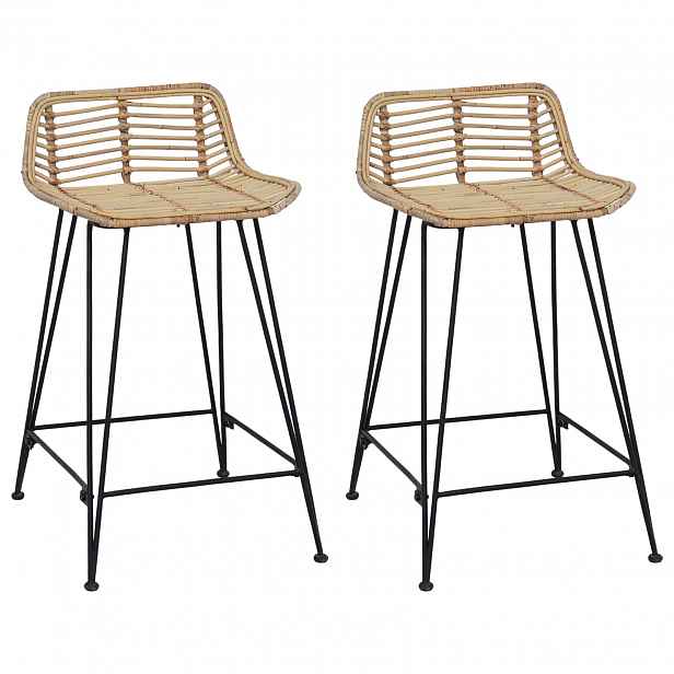 vidaXL Barová stolička 2 ks Přírodní 44 x 45 x 76 cm Ratan a ocel