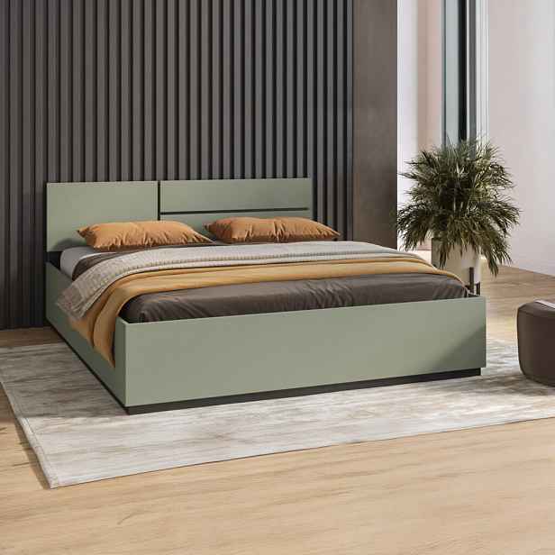 Manželská postel 180x200 GLENROSE s úložným prostorem - zelená / černá