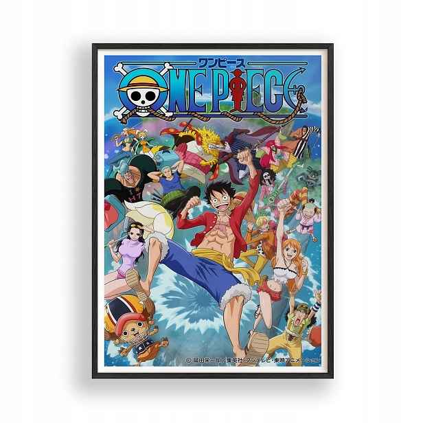 Obraz One Piece Luffy Posádka Anime Plakát Rámeček Dřevěný Černý 30x42 cm