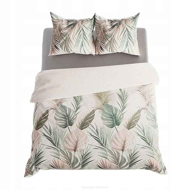 Sada povlečení Lush z saténové bavlny 160x200, krémová, exotické listy