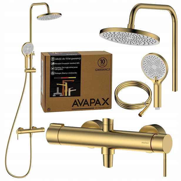 Sprchový sloup s dešťovou sprchou a baterií Zlatý Kartáčovaný Gold Brush