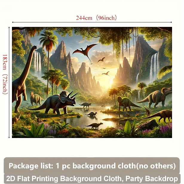 TEMU 2D Plochý Tiskový Pozadí Banner 1ks, Krásný Prehistorický Svět Dinosaura Polyesterová Textilie na Zeď, Dekorační Plátno do Obýváku, Ložnice a