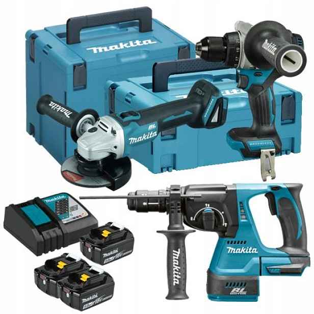 Aku sada nářadí 18V, úhlová bruska DGA506 vrtačka DDF492 vrtací kladivo DHR243, Makita [DLX3202TJ], 3x akumulátor 5,0Ah
