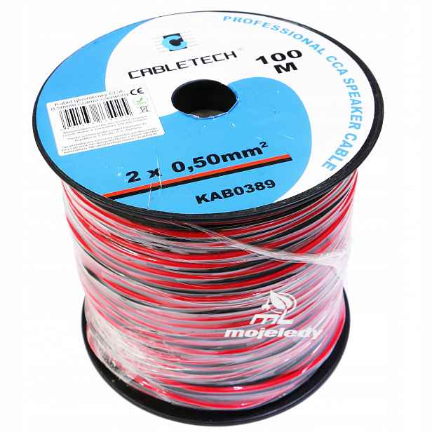Reproduktorový kabel 2x 0,5 mm pro led, černý, červený, 100 m