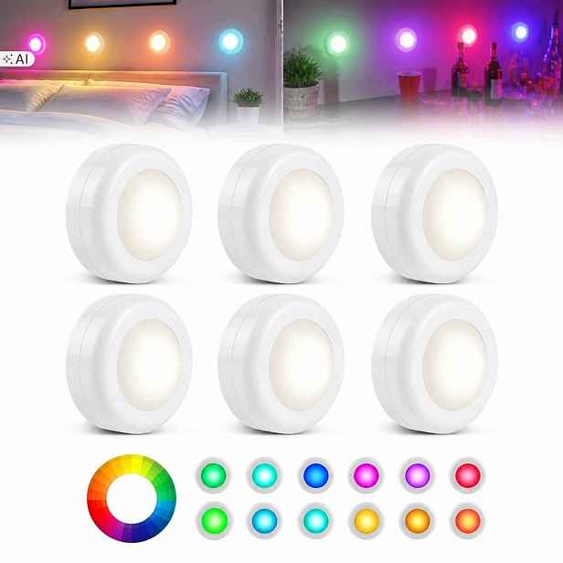 6 x bezdrátová Rgb Led lampička 1 x dálkový ovladač Osvětlení skříněk