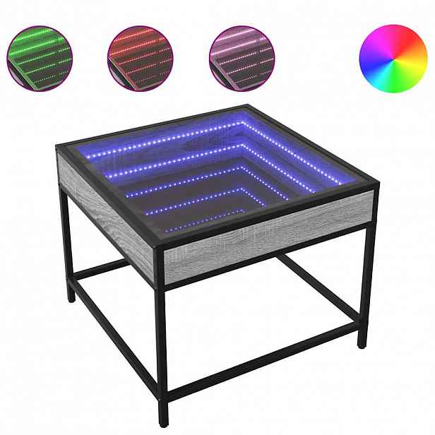 vidaXL Konferenční stolek s Infinity LED šedý sonoma 50 x 50 x 41 cm