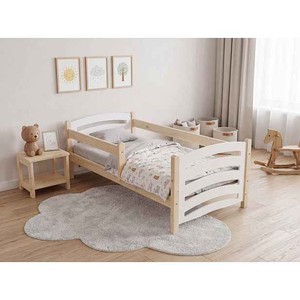 Dětská postel MELA 80 x 160 cm bílá/borovice Rošt: S lamelovým roštem, Matrace: Matrace EASYSOFT 8 cm