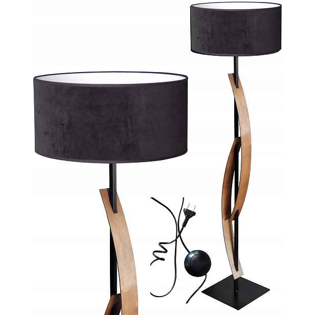 Stojací Lampa Do Obývacího Pokoje Led E27 Dřevo Stínidlo Velur Moderní