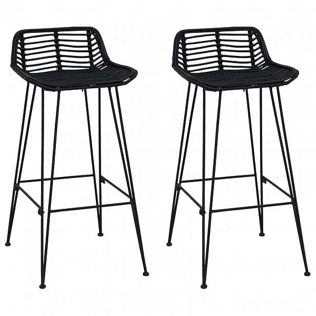 vidaXL Barová stolička 2 pcs Černý 44 x 46 x 91 cm Ratan a ocel