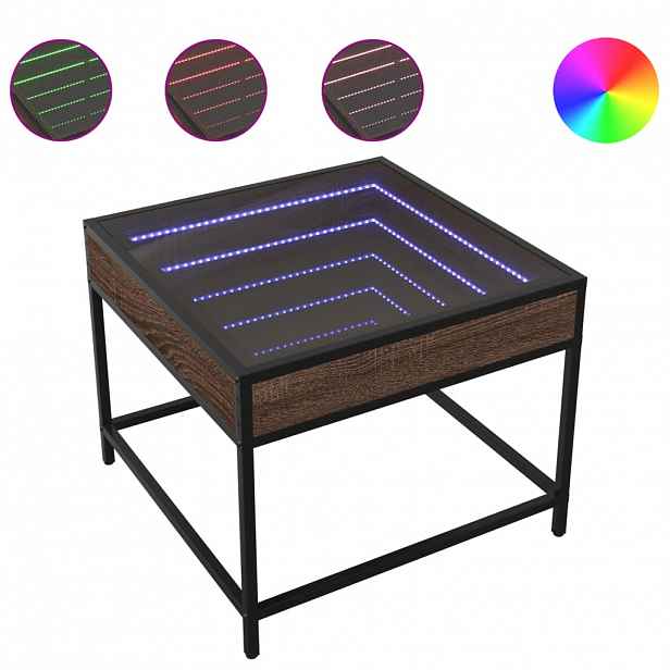 vidaXL Konferenční stolek s Infinity LED hnědý dub 50 x 50 x 41 cm