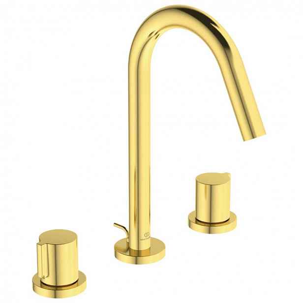 Ideal Standard Joy - Umyvadlová baterie, 3-otvorová instalace, s výpustí, Brushed Gold BC783A2