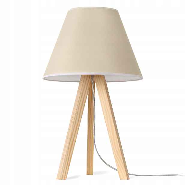Noční Lampa Na Stůl, Pevná, Dřevěná Trojnožka S Béžovým Stínítkem Japandi