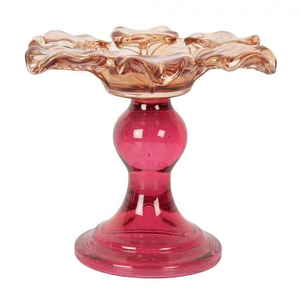Růžový skleněný svícen květina Colorful Garden - Ø 14*11 cm Clayre & Eef