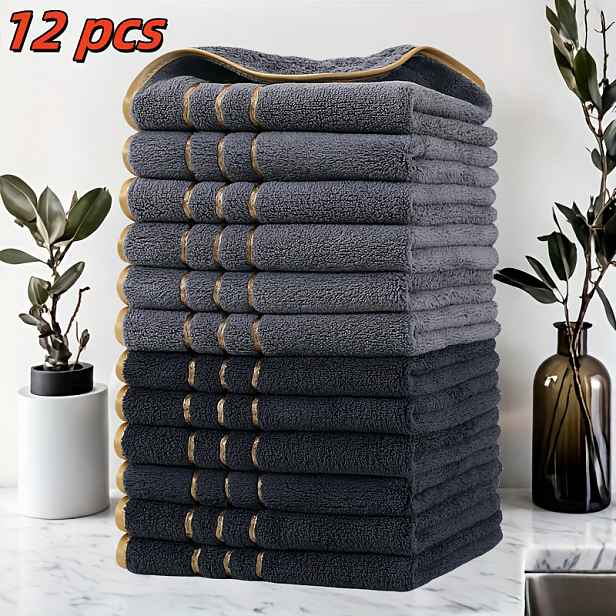 TEMU Sada 12 zlatých čtvercových ručníků, 35 cm x 35 cm široké pruhované velké osušky -vysokým poměrem /výkon, super absorpční, odstraňují skvrny a