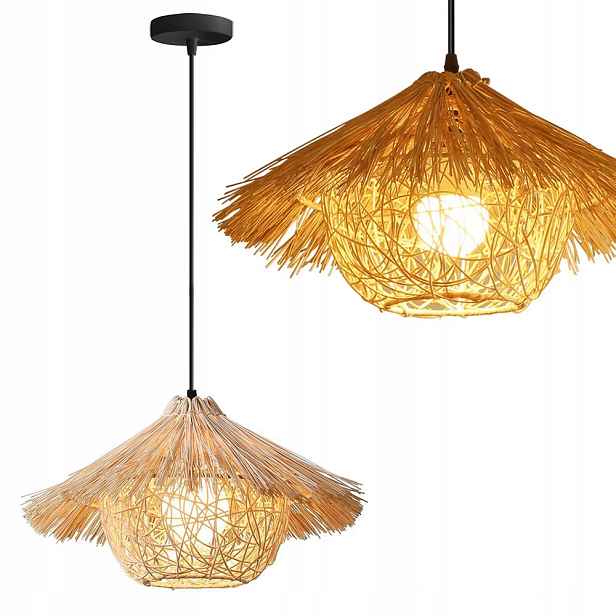 Závěsné Stropní Svítidlo Boho Pletená Bambusová Přírodní Do Obývacího Pokoje Ložnice