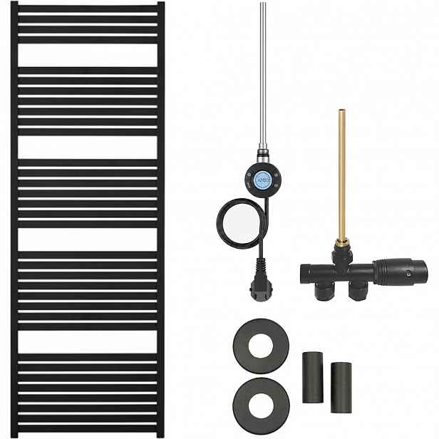 Koupelnový radiátorový set Vincenzo - kombinované vytápění, wifi tyč - boční jednobodové připojení - 600W - černá matná - 1690x600 mm
