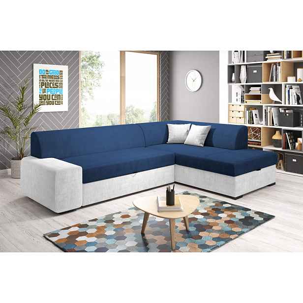 Rohová sedací souprava VALTRUDA - bílá / modrá, pravý roh