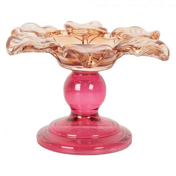Růžový skleněný svícen květina Colorful Garden - Ø 14*9 cm Clayre & Eef