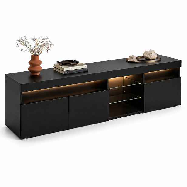 STILVORA TV STOLEK černý s nastavitelným LED osvětlením a úložným prostorem, do obýváku a jídelny, 180×35×48 cm