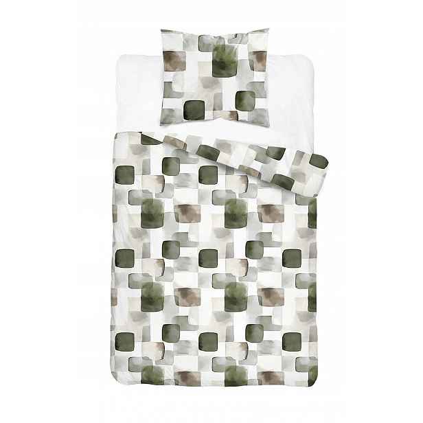 Povlečení Home Satin 140x200 bílá šedá zelená geometrie