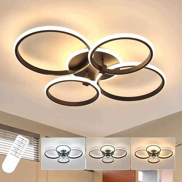 Stropní Led svítidlo černý lustr 4 kroužky moderní obývací pokoj s dálkovým ovládáním 39W