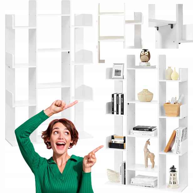 Bílý regál Dřevo na knihy Hračky Víno Stojící skříňka Loft do obývacího pokoje