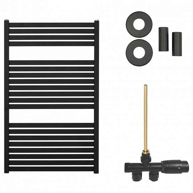 Koupelnový radiátorový set Vincenzo - ústřední vytápění - boční jednobodové připojení - 400W - černá matná - 970x600 mm