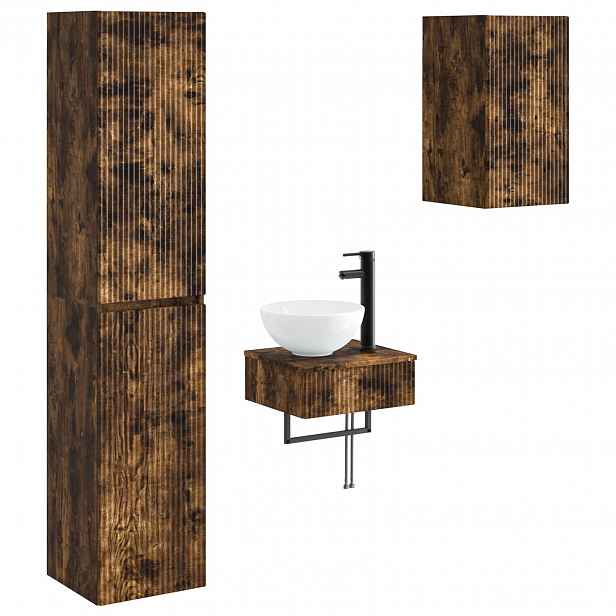 vidaXL Sada koupelnového nábytku 3 ks Kouřový dub 33 x 34,5 x 160 cm