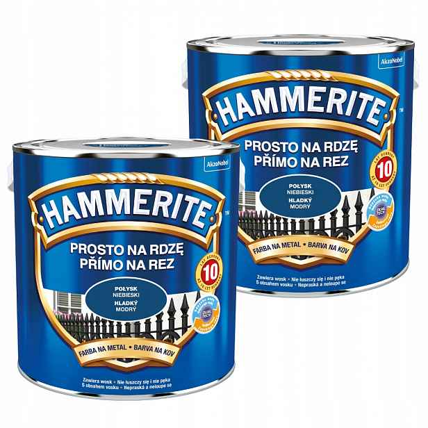 Hammerite Barva Na Kov 5L Přímo Na Rez Modrý Lesk Set 2x2,5L