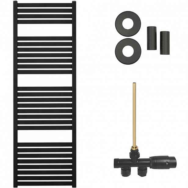 Koupelnový radiátorový set Vincenzo - ústřední vytápění - boční jednobodové připojení - 500W - černá matná - 1330x450 mm