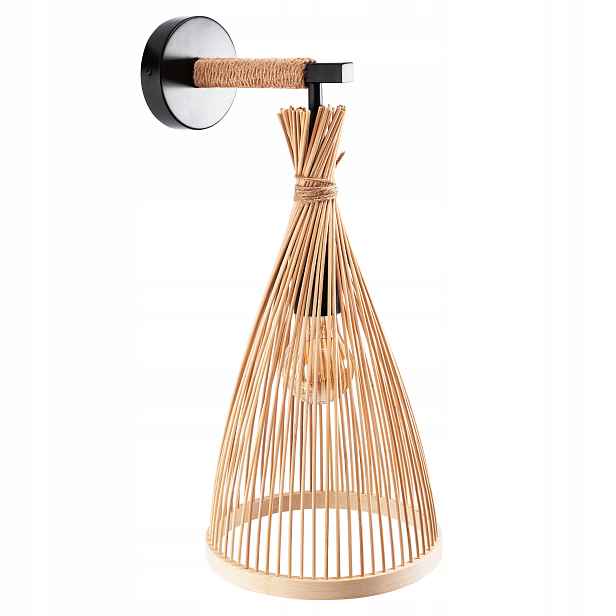 Nástěnná Lampa Boho Rustikální Bambusové Dřevo Hnědá Béžová Šňůrka