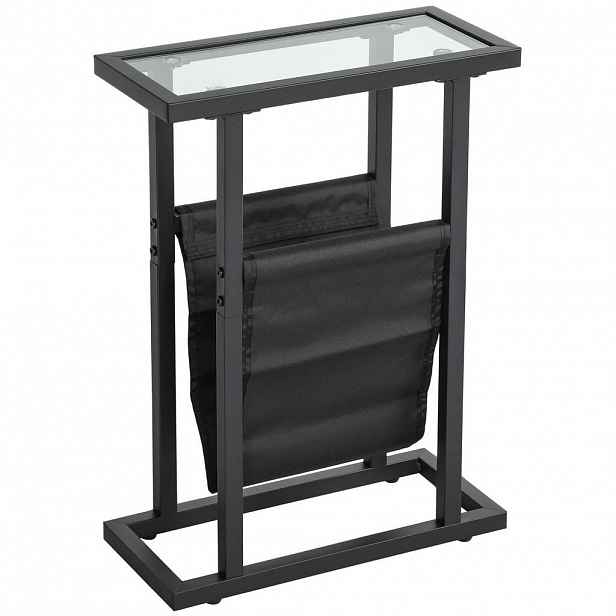 SHOPENTRA KONFERENČNÍ stolek černý 40x18x55,5 cm se skleněnou deskou a látkovým pouzdrem