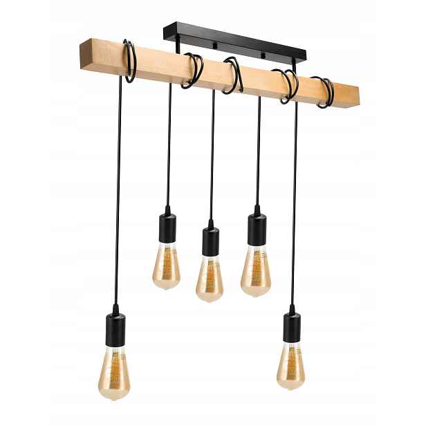 stropní svítidlo Led Loft Závěsná dřevěná tyč 5xE27 Převis Černá