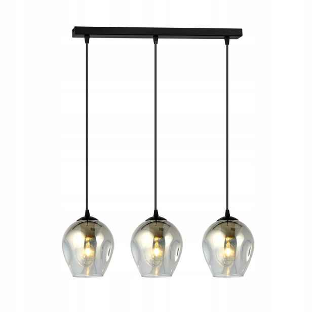 Závěsná lampa trojitá černá skleněná kouřová stínidla lišta 70 cm Emibig