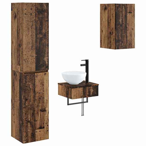 vidaXL Sada koupelnového nábytku 3 ks Staré dřevo 33 x 34,5 x 160 cm