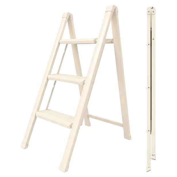 Domácí žebřík 3-stupňový žebřík Slim, skládací, krémový Drabest