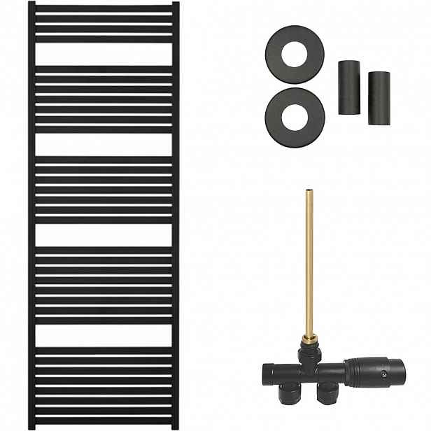 Koupelnový radiátorový set Vincenzo - ústřední vytápění - boční jednobodové připojení - 800W - černá matná - 1690x600 mm