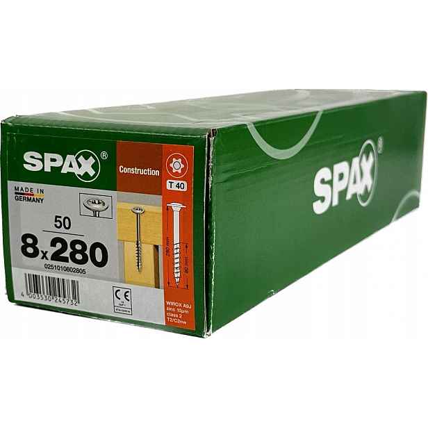 Šrouby pro dřevěné konstrukce 8x280 mm Spax Wirox Talířová hlava 50 Ks