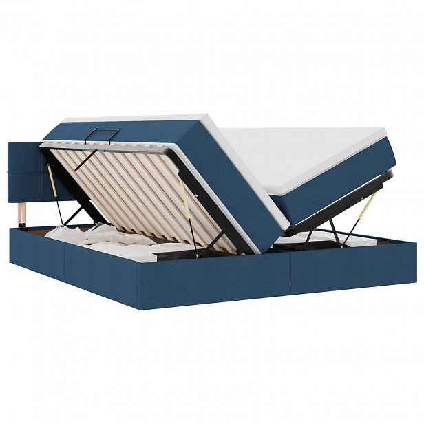 vidaXL Postel s úložným prostorem s čelo Modrá 200 x 200 cm Umělá kůže