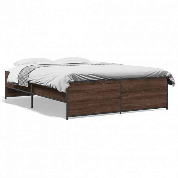 vidaXL Rám postele hnědý dub 120 x 190 cm kompozitní dřevo a kov