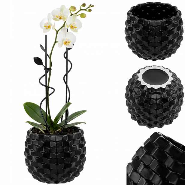 Květináč keramický obal černý Ø19 Cm 3D struktura konvexní matná