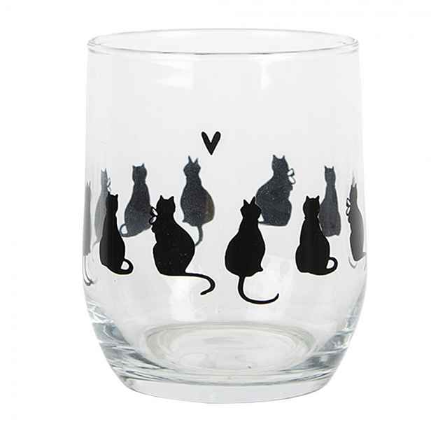 Sklenička na vodu s kočkami a srdíčkem Dog&Cat - Ø 8*9 cm / 300 ml Clayre & Eef