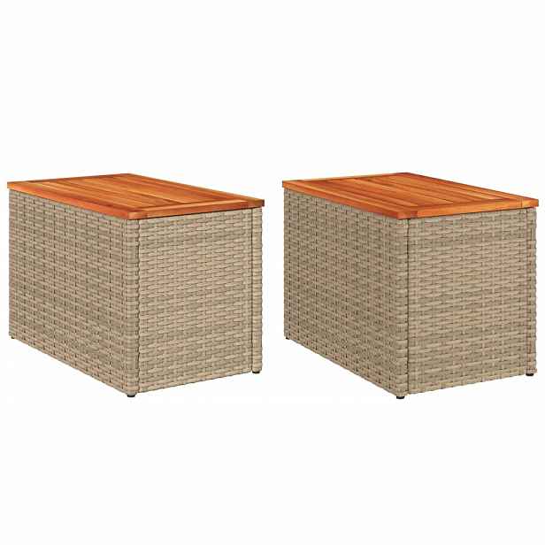 vidaXL Zahradní stolky 2 ks béžové 55x34x37 cm polyratan masivní dřevo