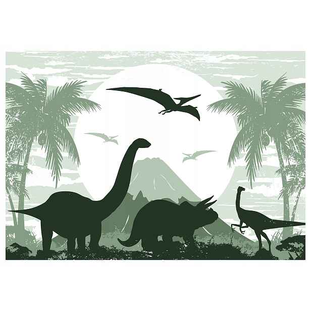 Vliesová fototapeta Dinosauři sopka palma pro děti 150x105 lepidlo